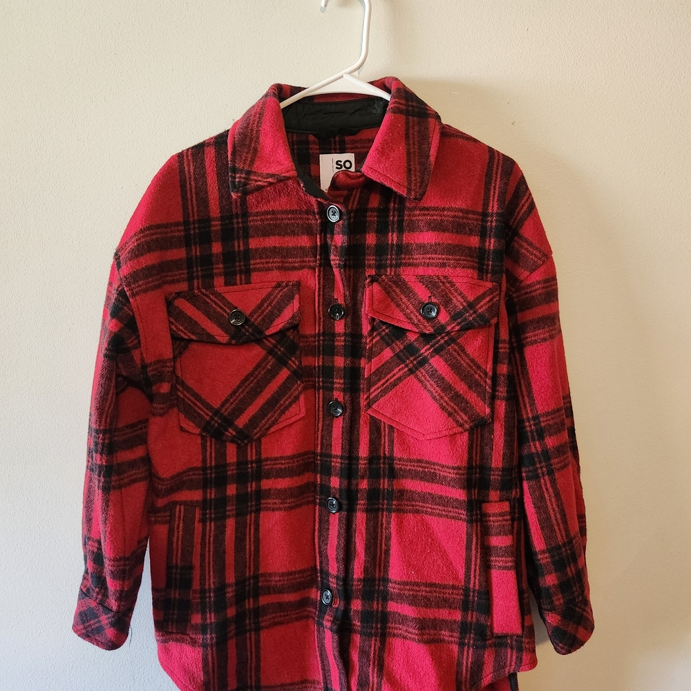 SO Plaid Red & Black Oversized Shacket